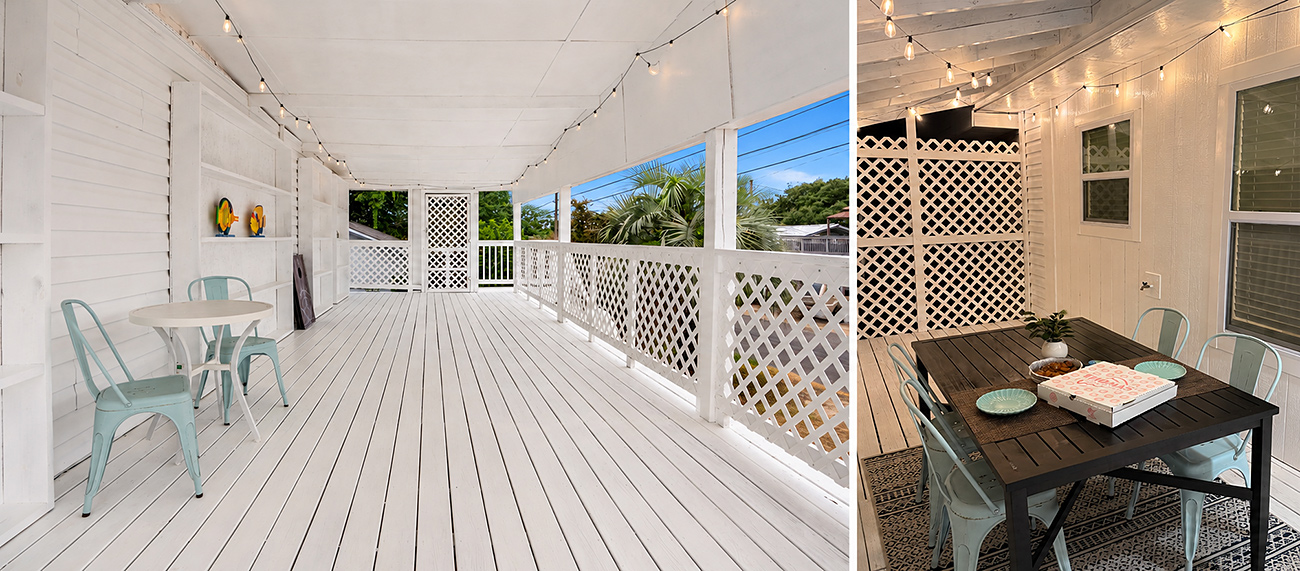 Private patio with outdoor dining table